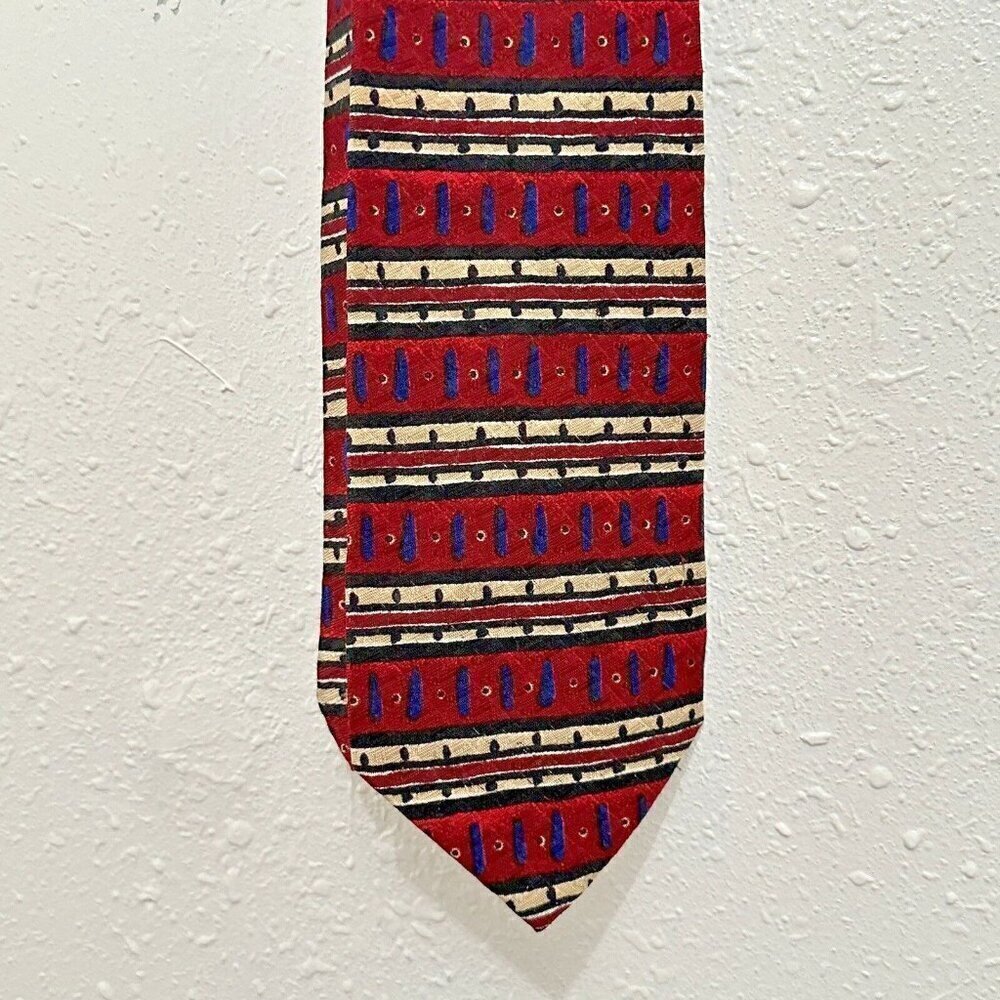ROBERT TALBOTT Studio Men's Silk Necktie USA Designer Geometric Red Blue GUC